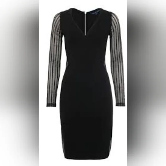 NWT...French Connection Long Mesh Sleeve Jersey Dress Size 12 - Picture 2 of 5